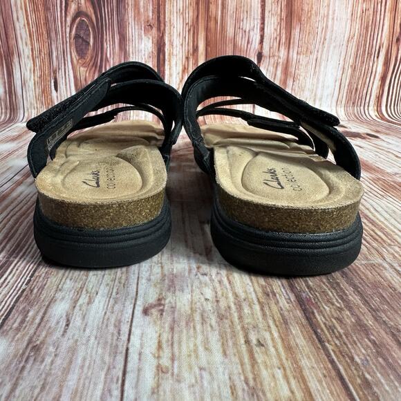 Clarks APRIL WILLOW Size 9 Black Leather Sandals Slides Comfort Open Toe Shoes - Picture 4 of 10